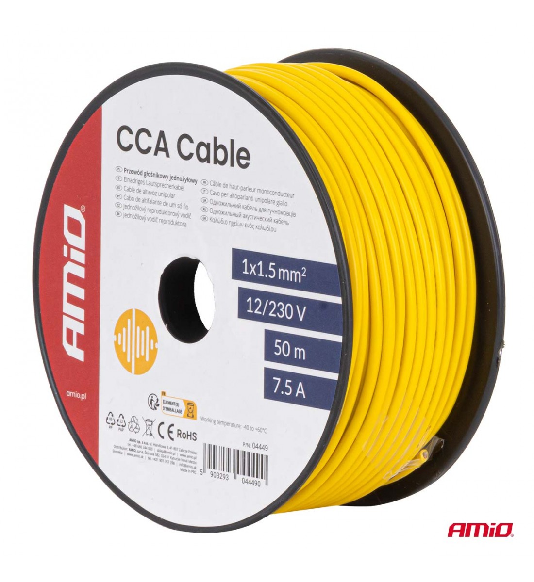 Cablu monofilar galben CCA 1x1.5mm2 50m 7.5A 12/230V AMIO-04449 Cablu monofilar galben CCA 1x1.5mm2 50m 7.5A 12/230V AMIO-04449