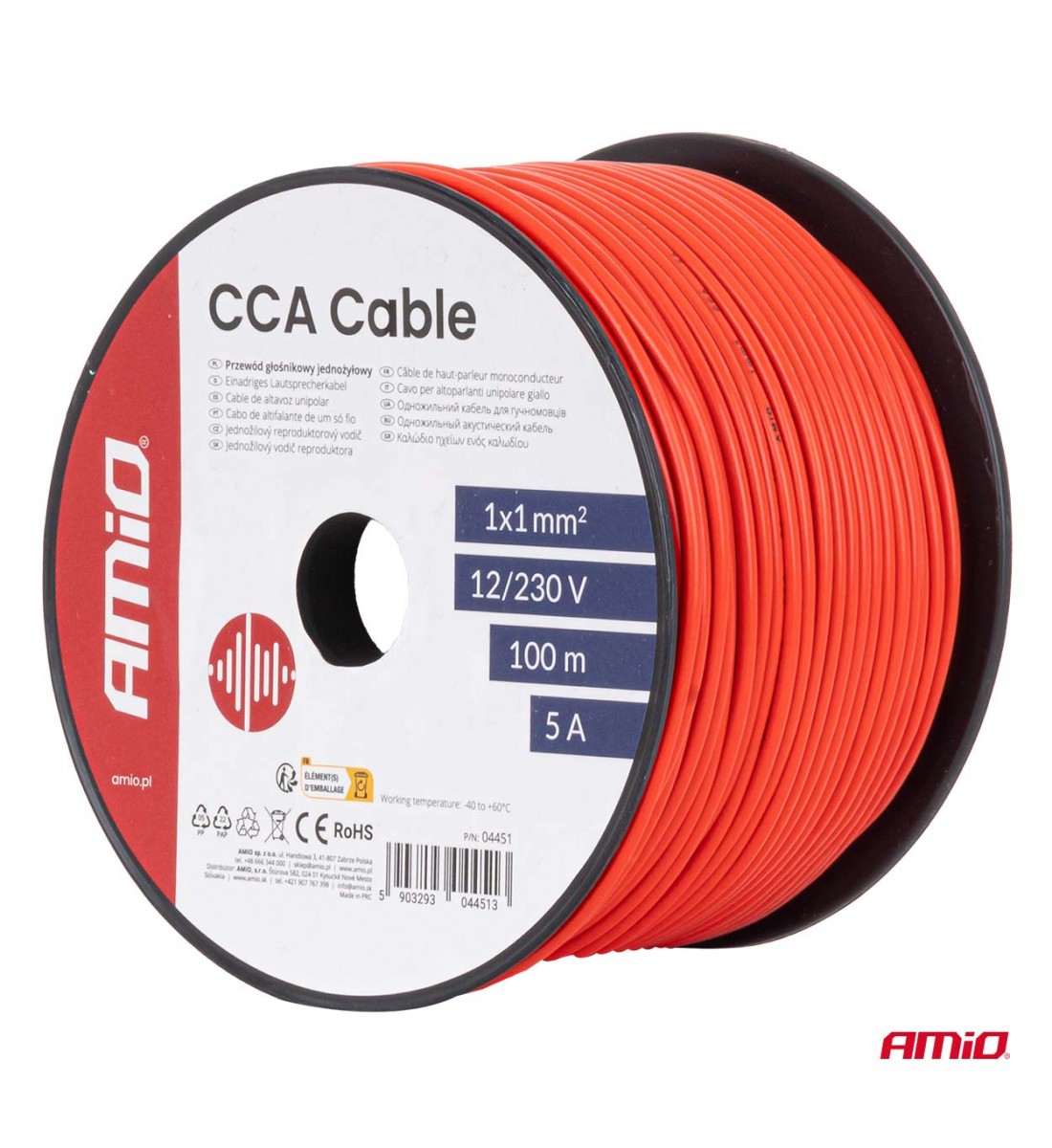 Cablu roșu monofilar CCA 1x1mm2 100m 5A 12/230V AMIO-04451 Cablu roșu monofilar CCA 1x1mm2 100m 5A 12/230V AMIO-04451