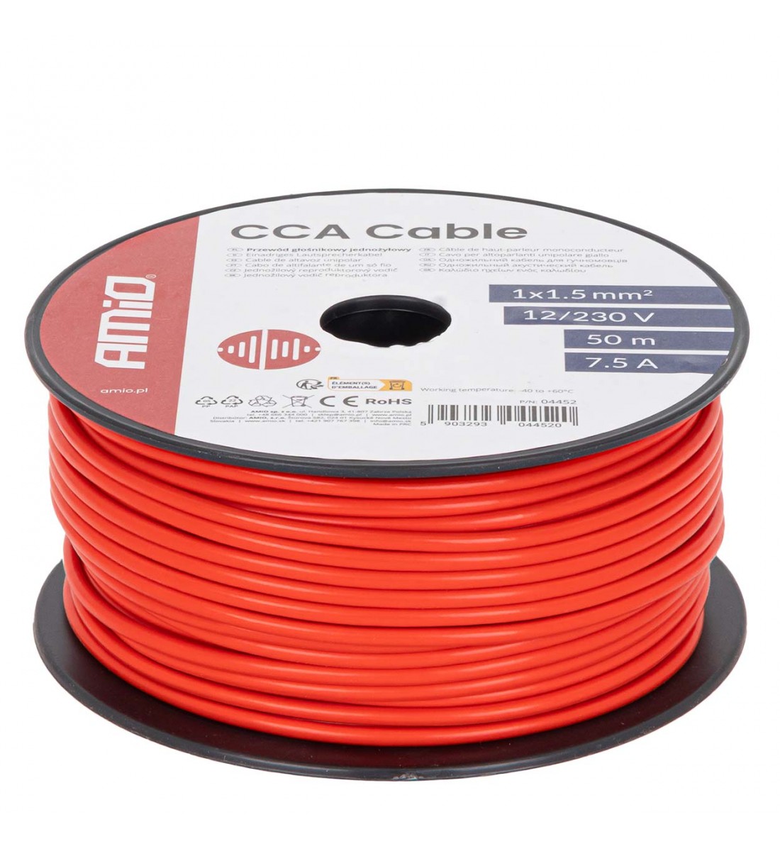 Cablu roșu monofilar CCA 1x1.5mm2 50m 7.5A 12/230V AMIO-04452 Cablu roșu monofilar CCA 1x1.5mm2 50m 7.5A 12/230V AMIO-04452