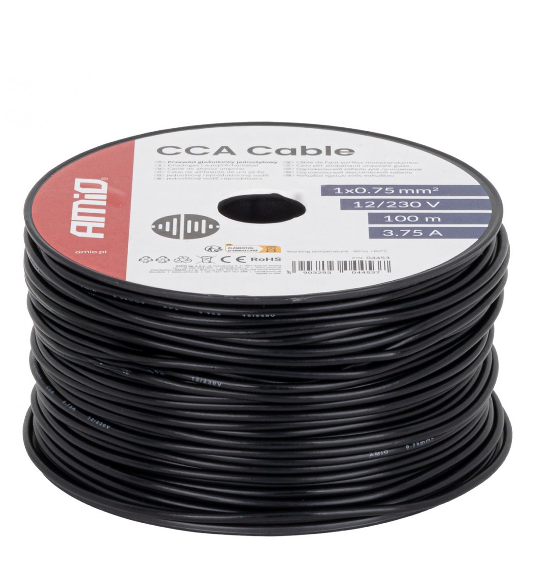 Cablu negru monofilar CCA 1x0.75mm2 100m 3.75A 12/230V AMIO-04453 Cablu negru monofilar CCA 1x0.75mm2 100m 3.75A 12/230V AMIO-04453