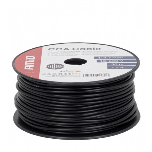 Cablu monofilar negru CCA 1x1.5mm2 50m 7.5A 12/230V AMIO-04455
