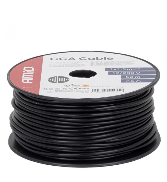 Cablu monofilar negru CCA 1x1.5mm2 50m 7.5A 12/230V AMIO-04455 Cablu monofilar negru CCA 1x1.5mm2 50m 7.5A 12/230V AMIO-04455
