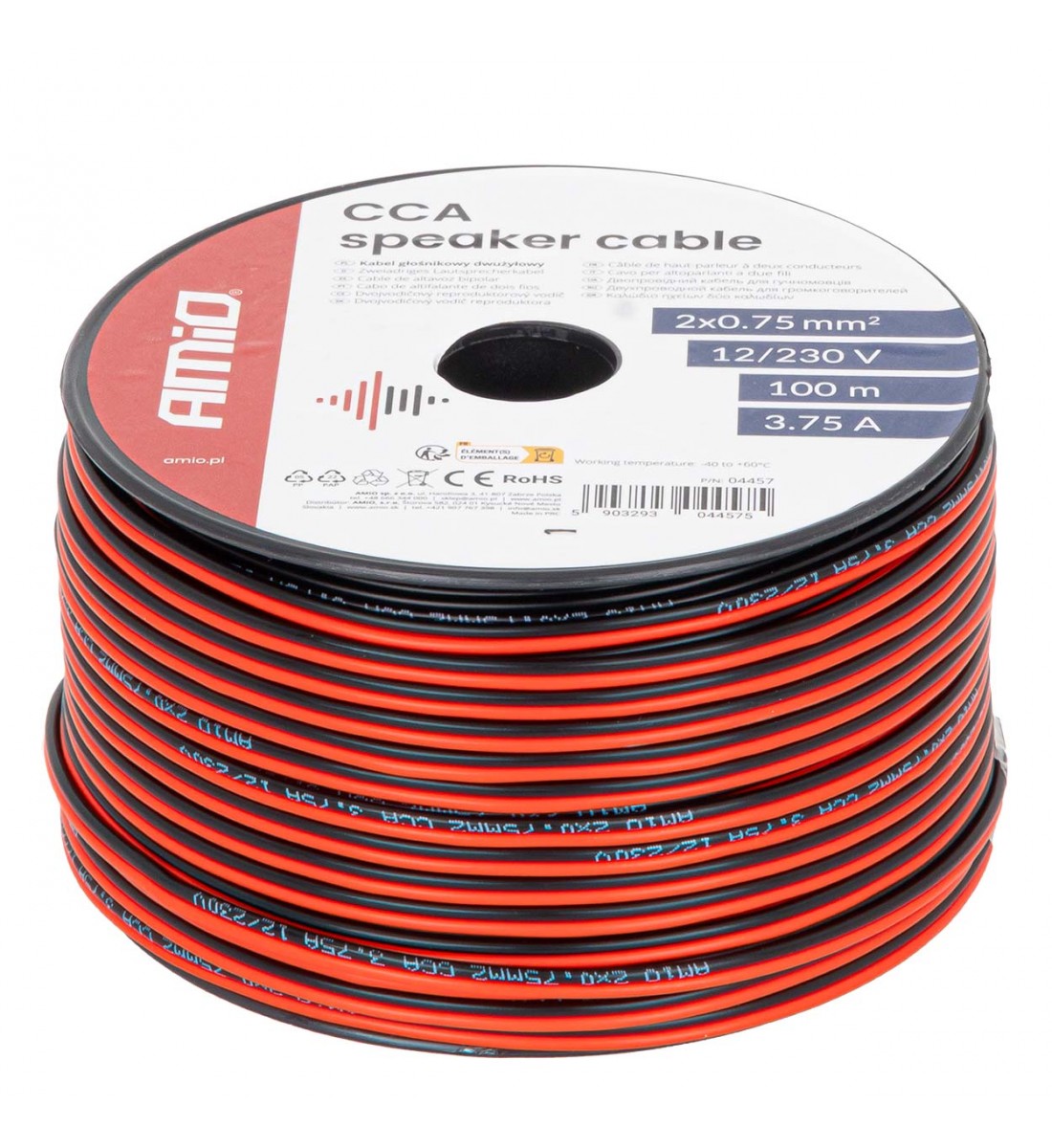 Cablu difuzor CCA 2x0.75mm2 100m 3.75A AMIO-04457 Cablu difuzor CCA 2x0.75mm2 100m 3.75A AMIO-04457