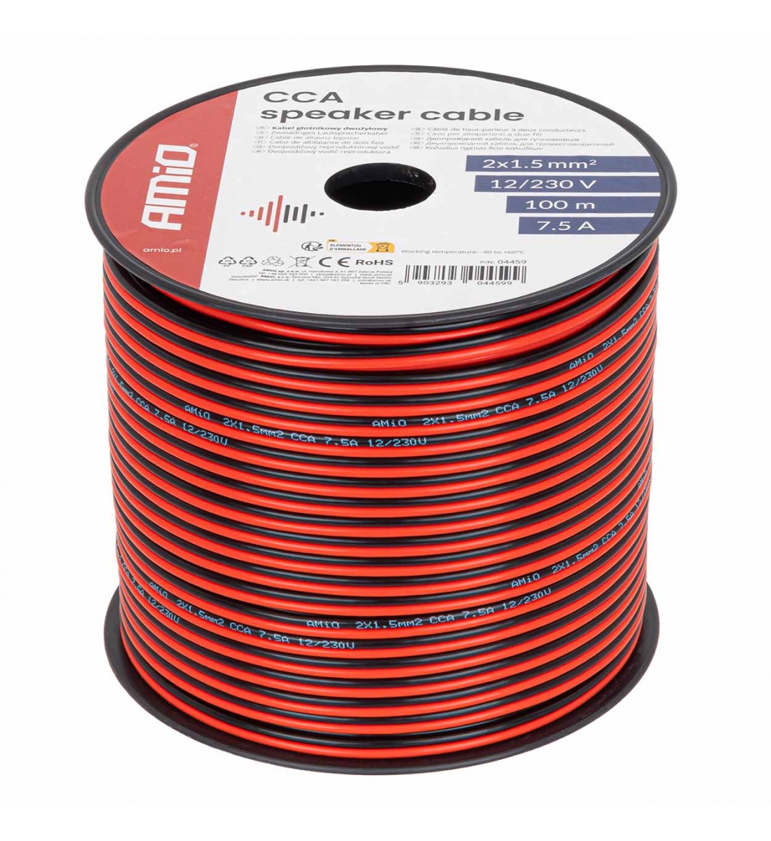 Cablu difuzor CCA 2x1.5mm2 100m 7.5A AMIO-04459 Cablu difuzor CCA 2x1.5mm2 100m 7.5A AMIO-04459