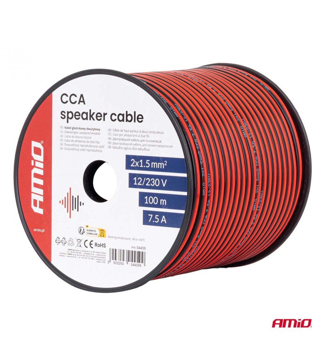 Cablu difuzor CCA 2x1.5mm2 100m 7.5A AMIO-04459 Cablu difuzor CCA 2x1.5mm2 100m 7.5A AMIO-04459