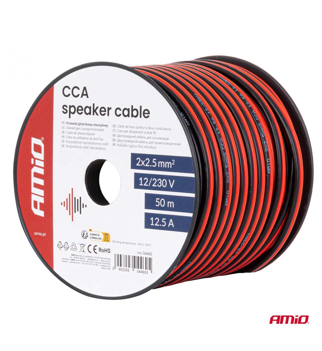 Cablu difuzor bifilar CCA 2x2.5mm2 50m 12.5A AMIO-04460 Cablu difuzor bifilar CCA 2x2.5mm2 50m 12.5A AMIO-04460