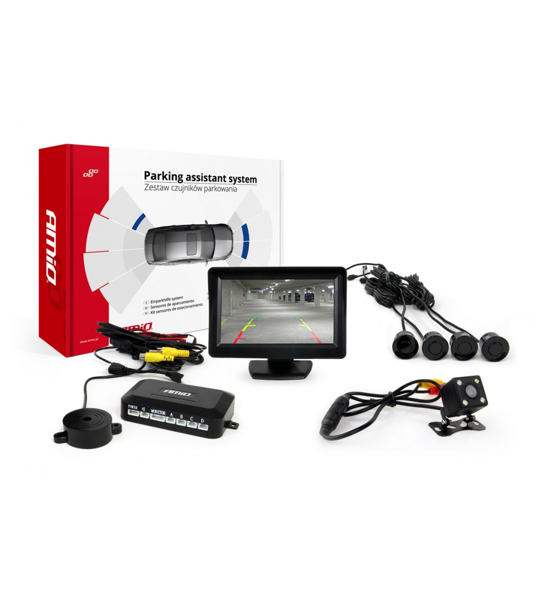 Kit senzori de parcare TFT01 de 4,3" cu cameră HD-315-LED, 4 senzori, negru