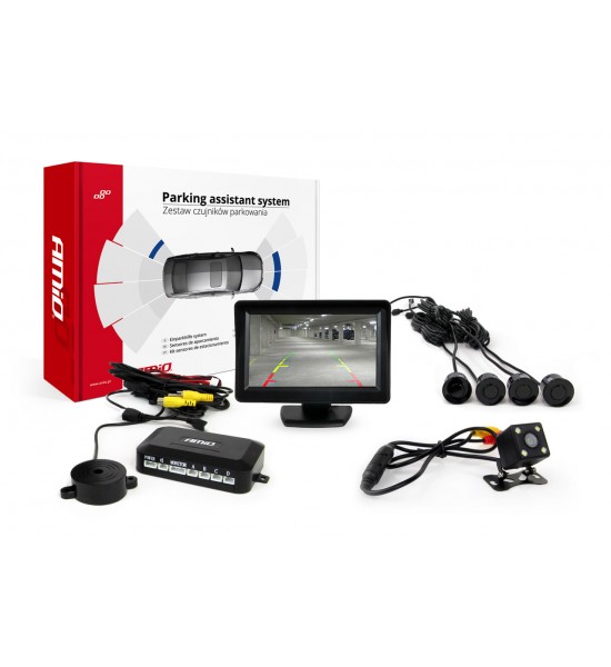 Kit senzori de parcare TFT01 de 4,3" cu cameră HD-315-LED, 4 senzori, negru