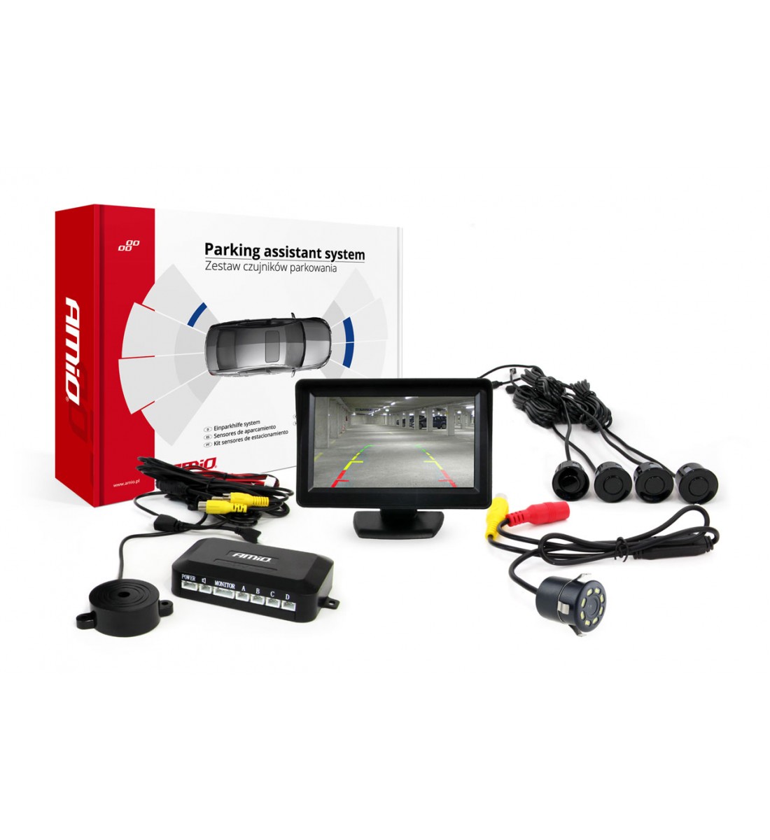 Kit senzori de parcare TFT01 de 4,3" cu cameră HD-308-LED, 4 senzori, negru