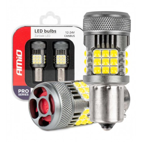 Becuri LED CANBUS seria PRO 1156 BA15S P21W R10W R5W 36x3030 SMD FAN Alb 12V 24V AMIO-03722