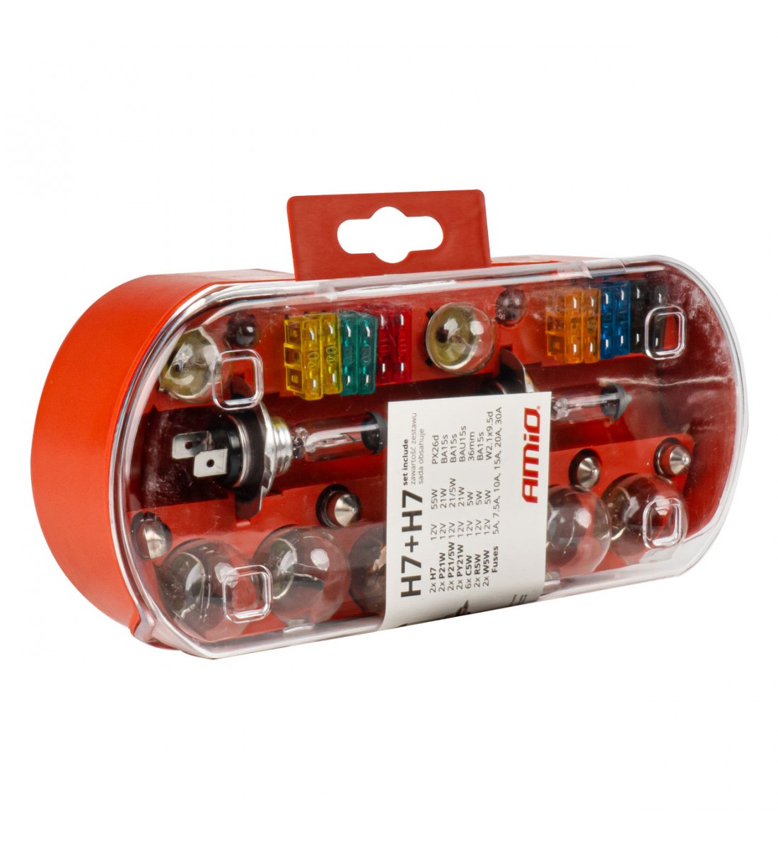 Set becuri de rezervă, siguranțe, 30 buc. H7 + H7 AMIO-03959