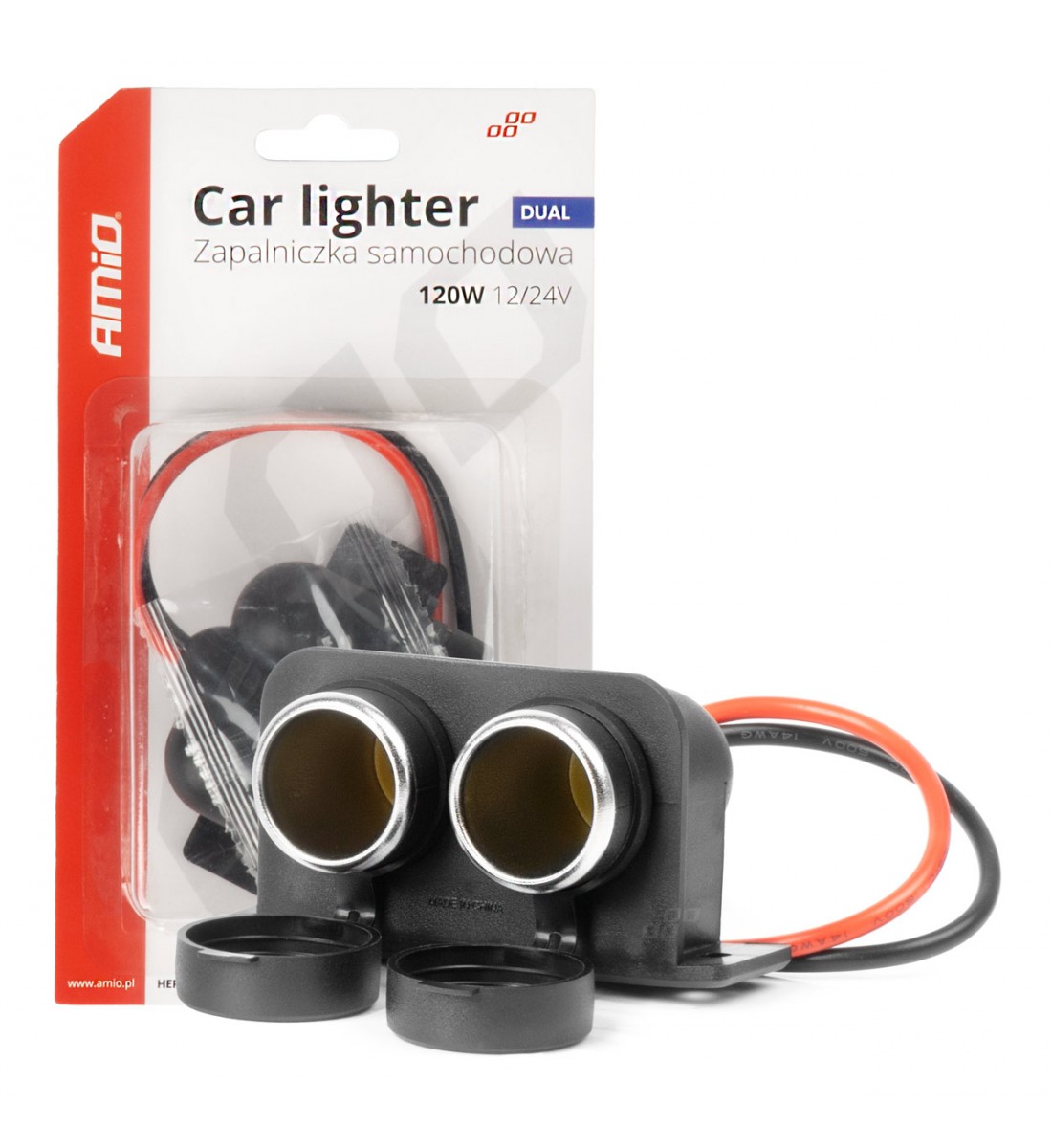 Priză brichetă auto, ermetică, dublă, 12V, 24V, AMIO-04130