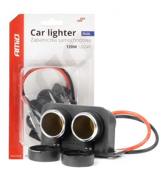 Priză brichetă auto, ermetică, dublă, 12V, 24V, AMIO-04130