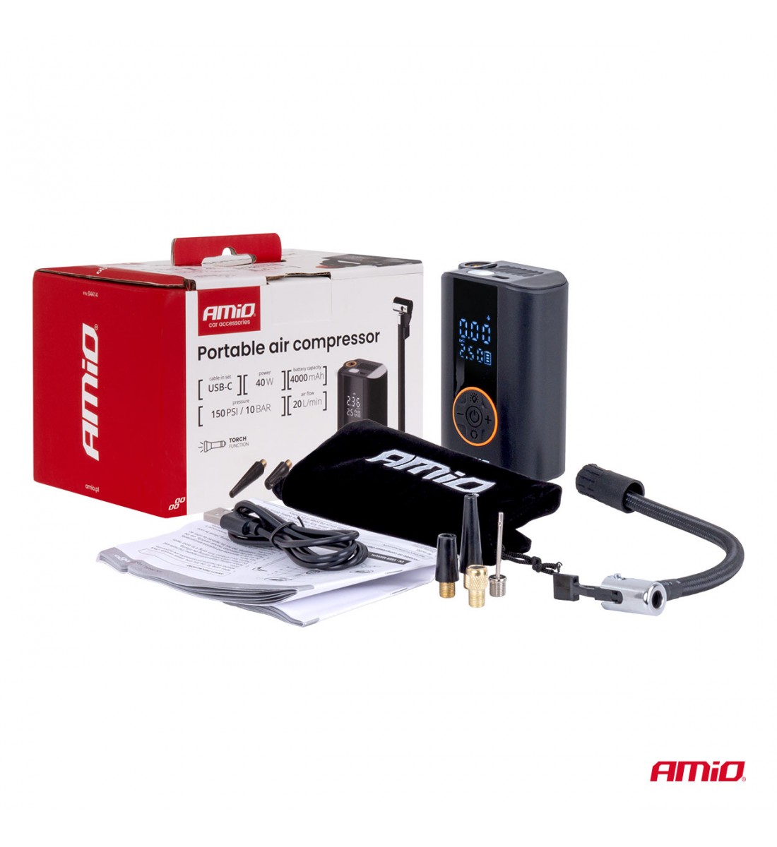 Compresor de aer portabil LED 40W USB-C ACOMP-25 AMIO-04414