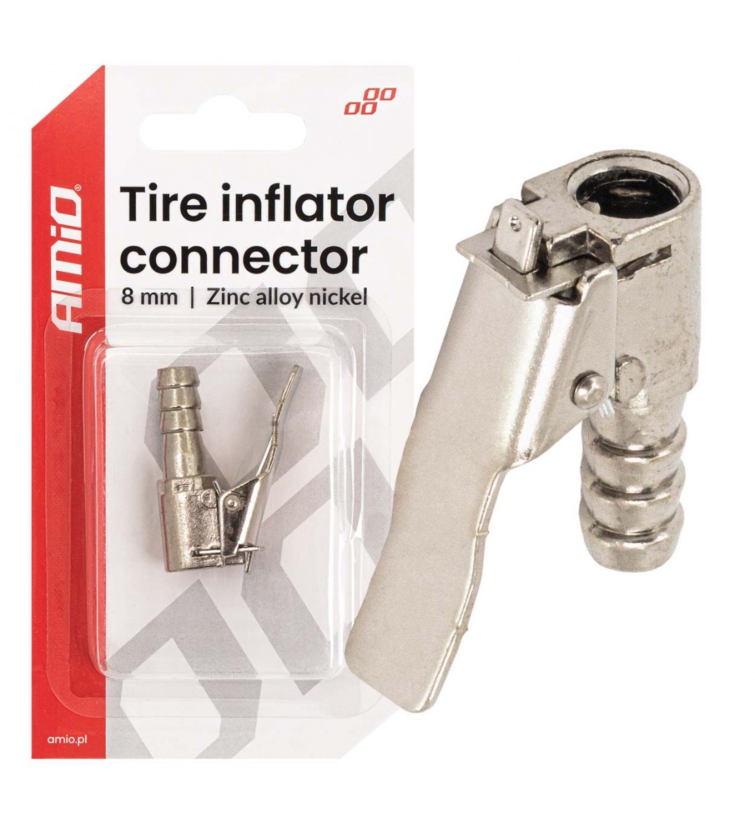Adaptor pentru umflarea anvelopelor din aliaj de zinc și nichel, 8 mm, AMIO-04496