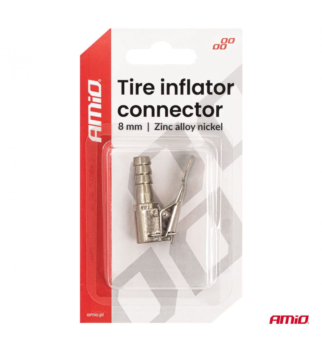 Adaptor pentru umflarea anvelopelor din aliaj de zinc și nichel, 8 mm, AMIO-04496
