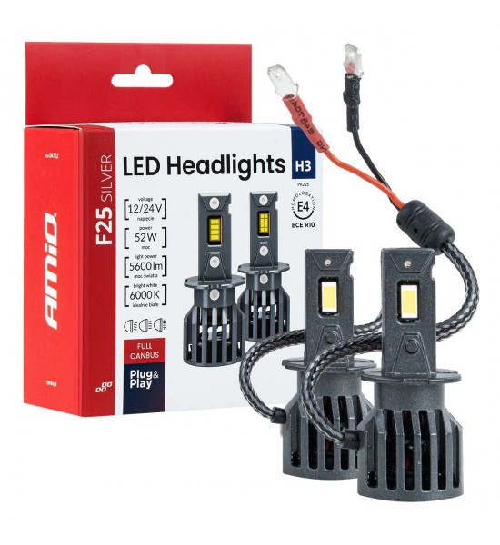 Becuri auto LED F25 ARGINTII CANBUS 52W H3 12V 24V AMIO-04702