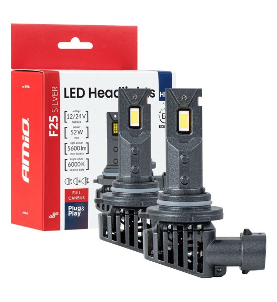 Set becuri auto LED F25 ARGINTII CANBUS 52W HB3 9005 12V 24V AMIO-04706
