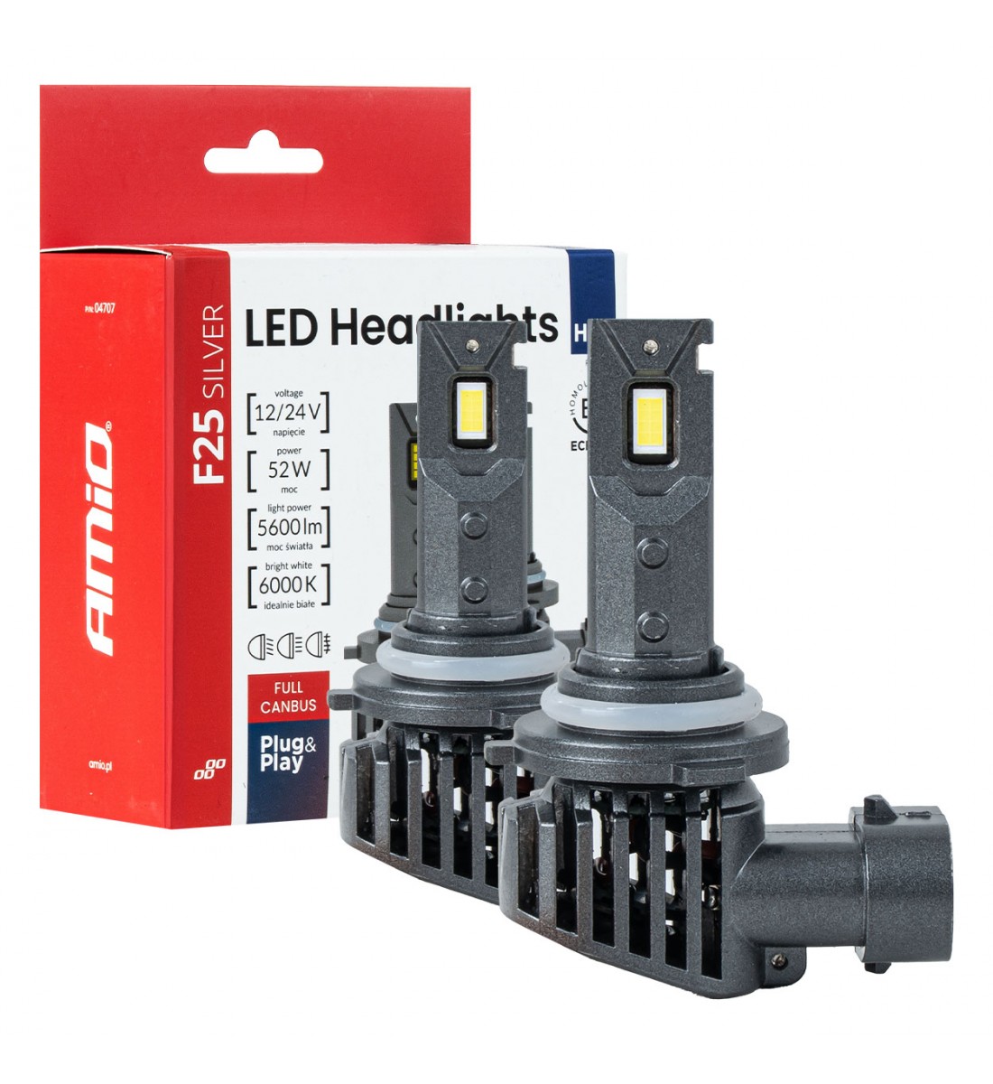 Becuri auto LED F25 ARGINTII CANBUS 52W HB4 9006 12V 24V AMIO-04707