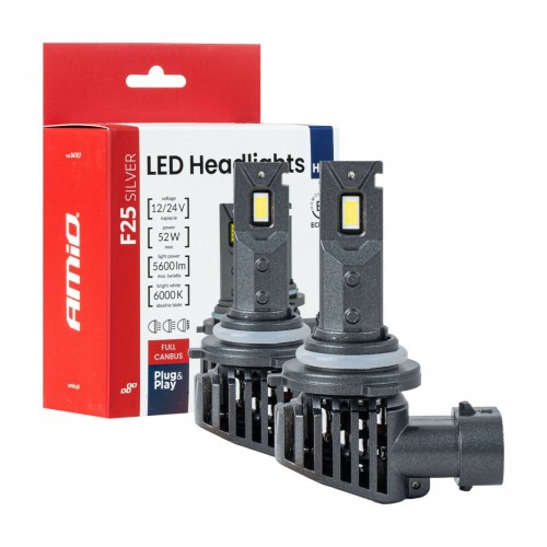 Becuri auto LED F25 ARGINTII CANBUS 52W HB4 9006 12V 24V AMIO-04707