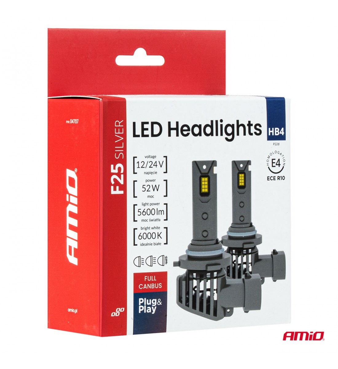 Becuri auto LED F25 ARGINTII CANBUS 52W HB4 9006 12V 24V AMIO-04707