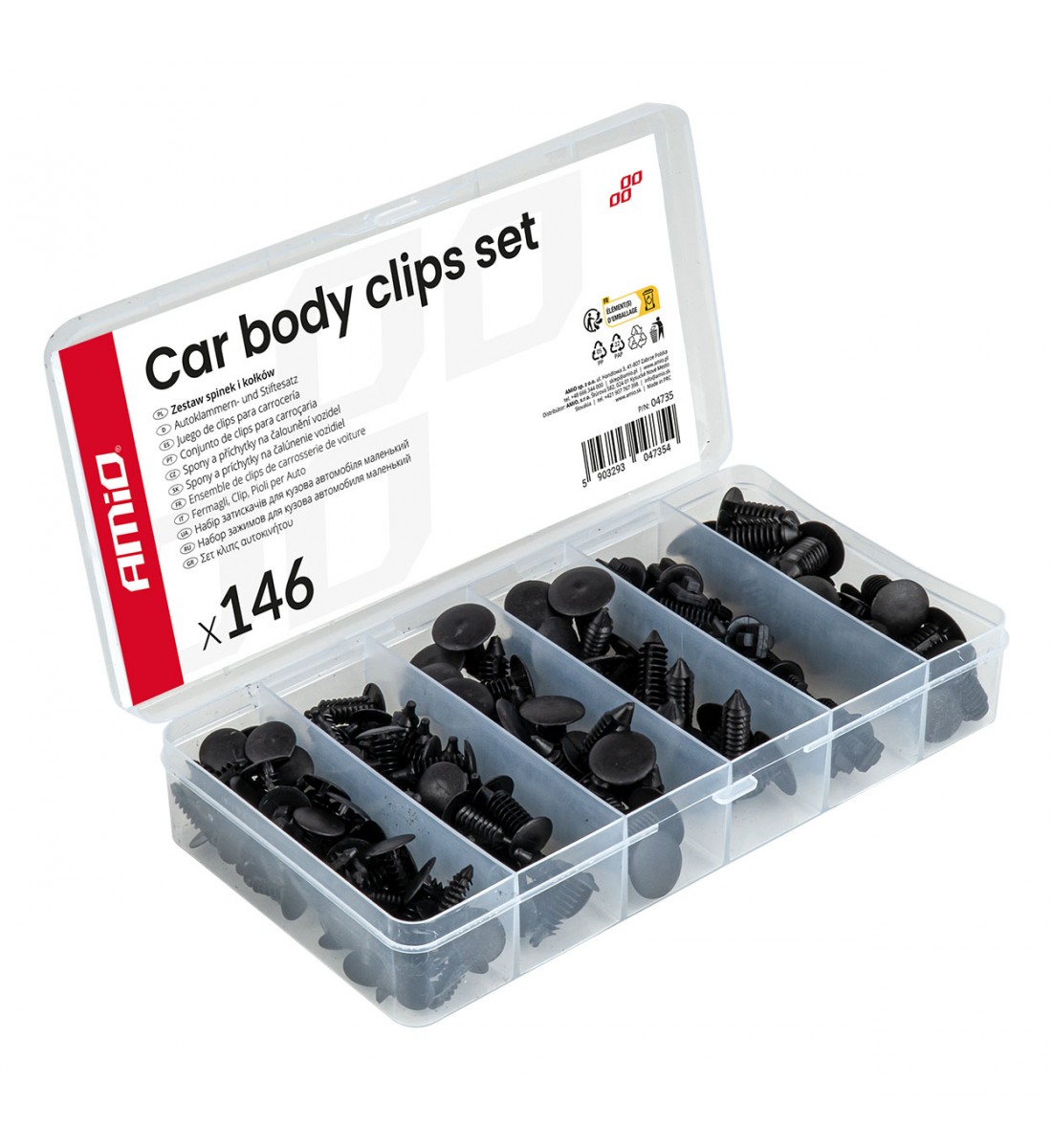 Set de cleme și știfturi auto mici 146 buc AMIO-04735