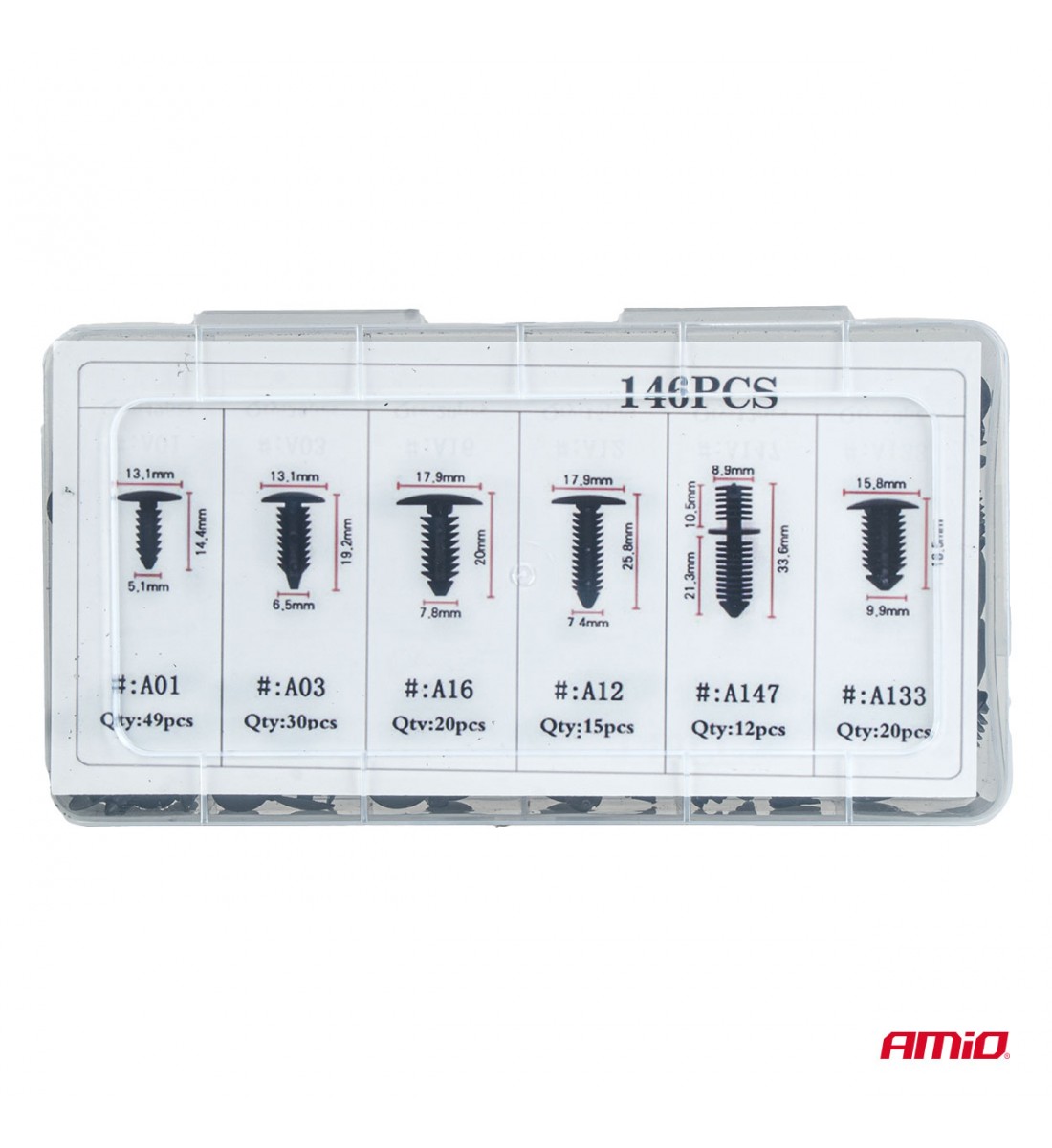 Set de cleme și știfturi auto mici 146 buc AMIO-04735