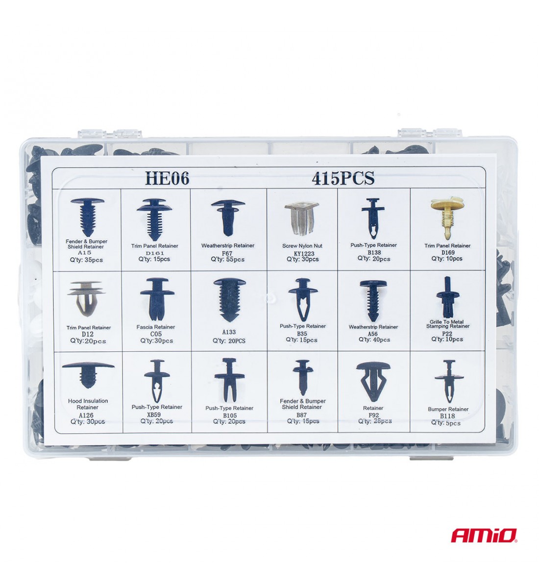 Set de cleme și știfturi auto, mari, 415 buc. AMIO-04738