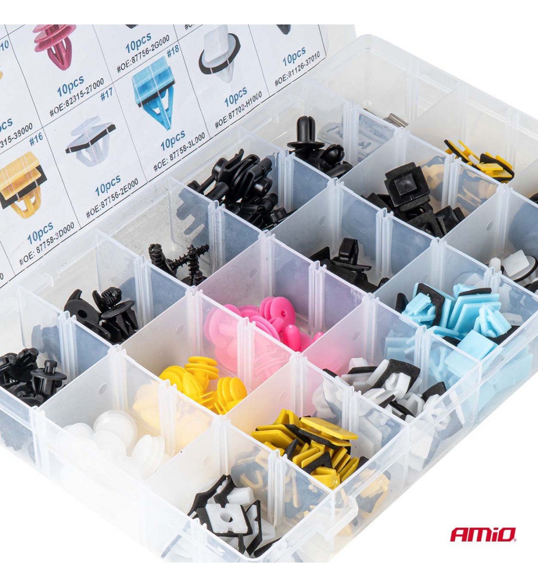 Set de cleme și știfturi auto medii 200 buc AMIO-04739