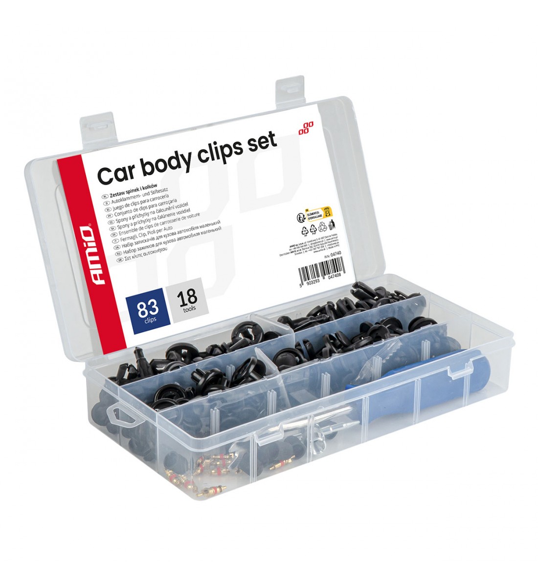 Set mic de cleme și știfturi auto cu unelte 83+18 buc.AMIO-04740 Set mic de cleme și știfturi auto cu unelte 83+18 buc.AMIO-04740