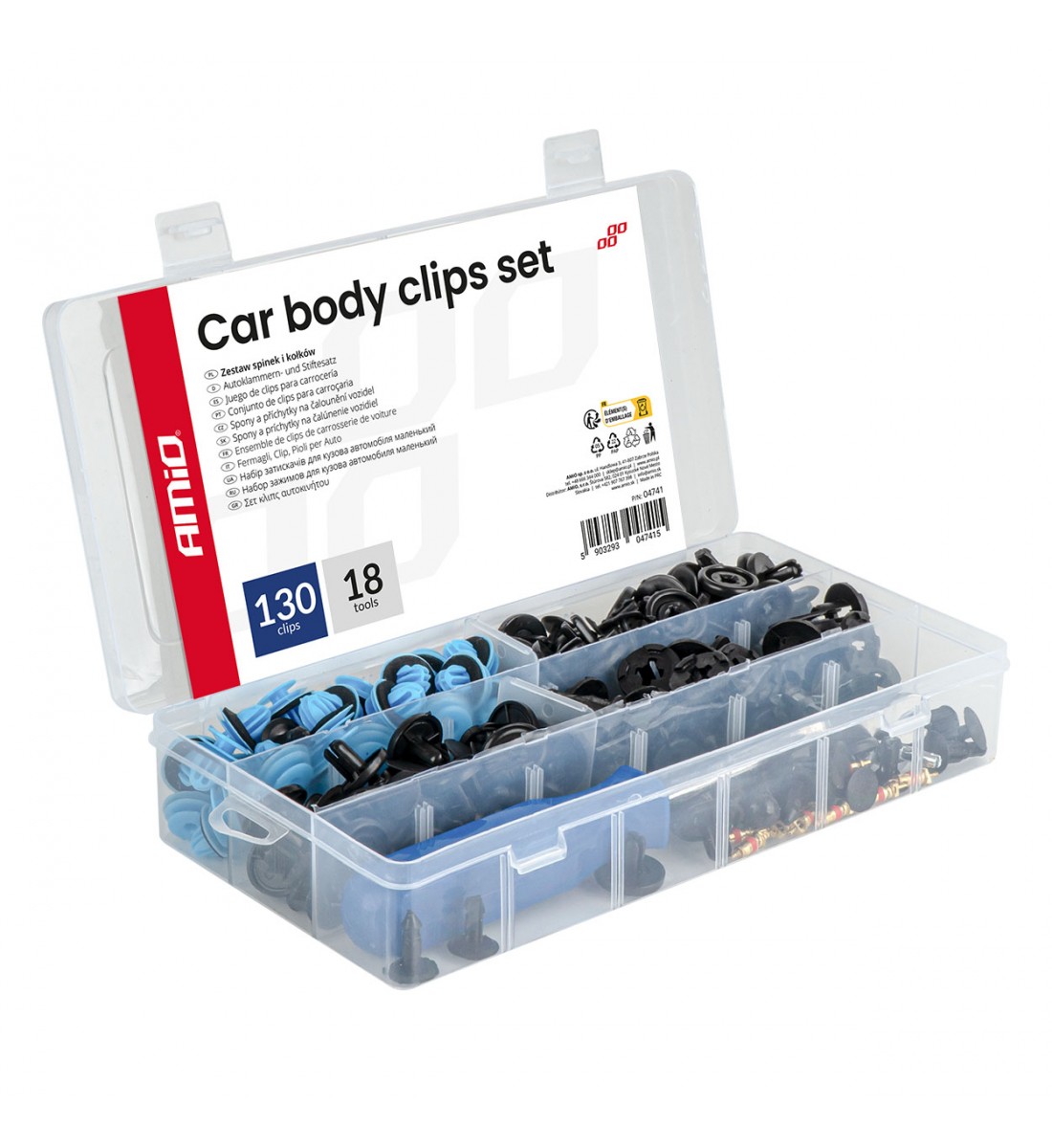 Set mic de cleme și știfturi auto cu unelte 148 buc AMIO-04741