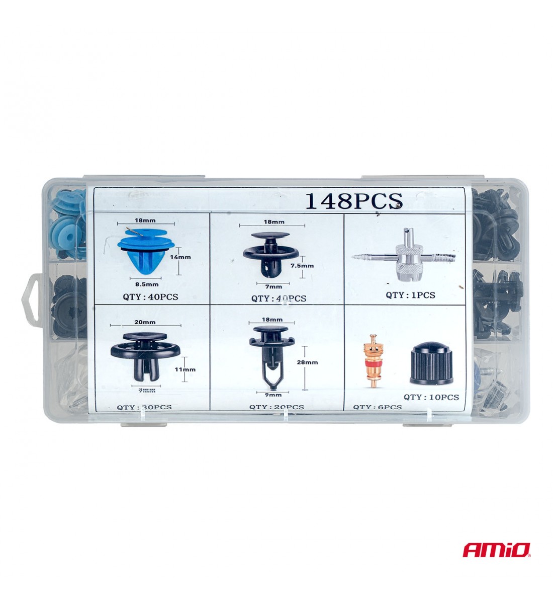 Set mic de cleme și știfturi auto cu unelte 148 buc AMIO-04741