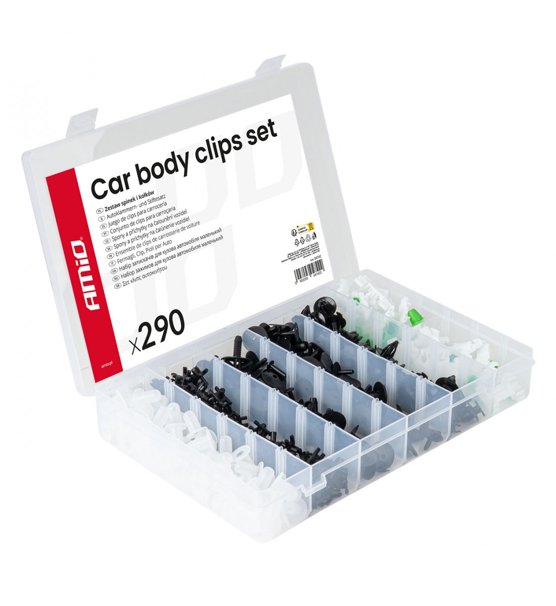 Set de cleme și știfturi auto medii 290 buc AMIO-04742