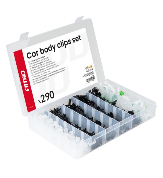 Set de cleme și știfturi auto medii 290 buc AMIO-04742