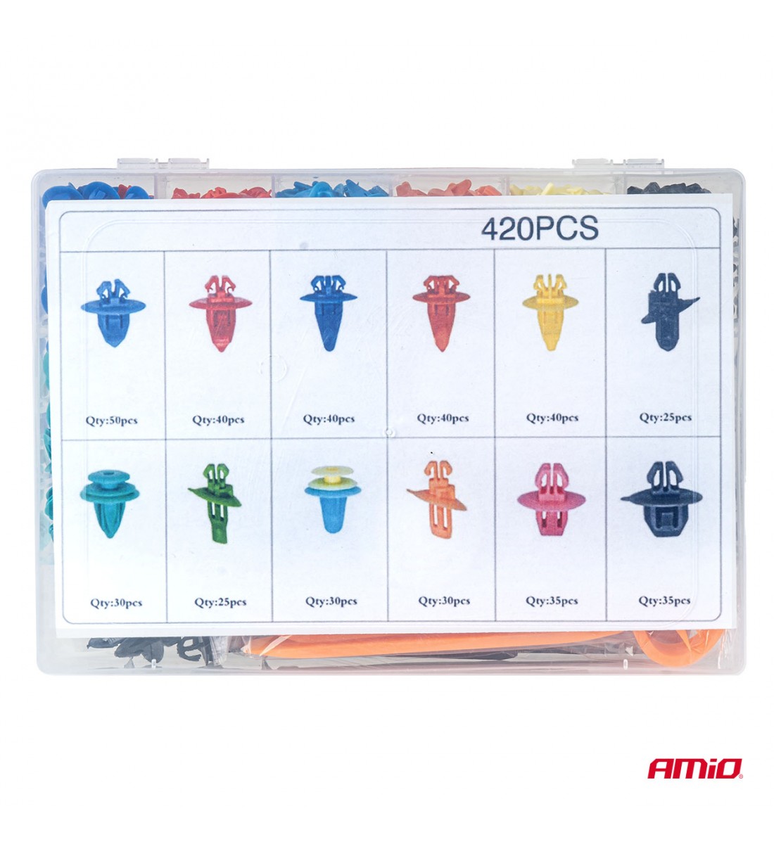 Set de cleme și scule de demontare pentru caroserie 420+15 buc. AMIO-04744