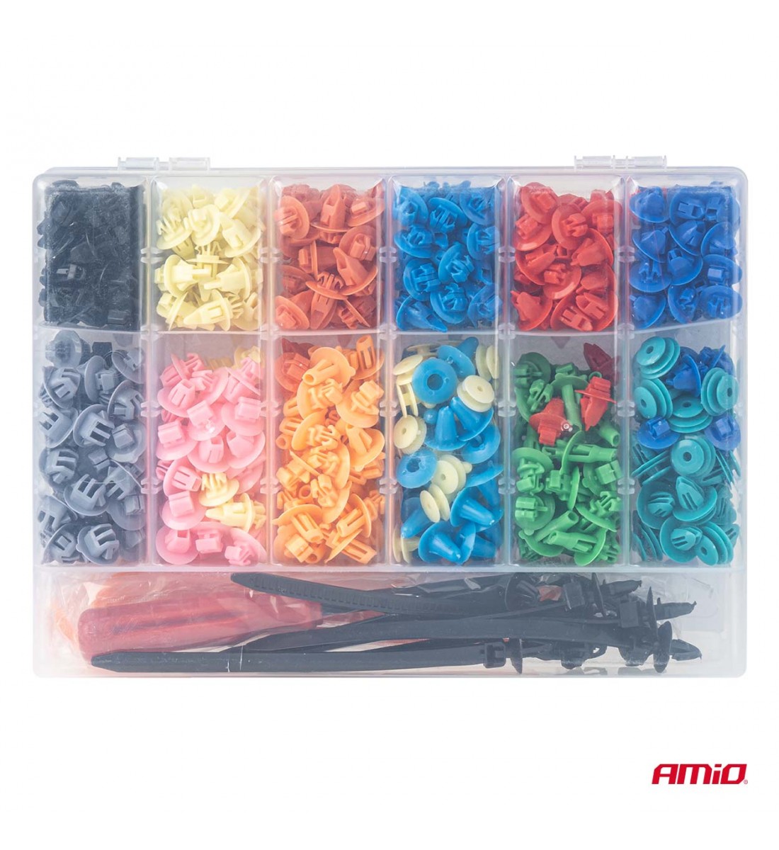 Set de cleme și scule de demontare pentru caroserie 420+15 buc. AMIO-04744