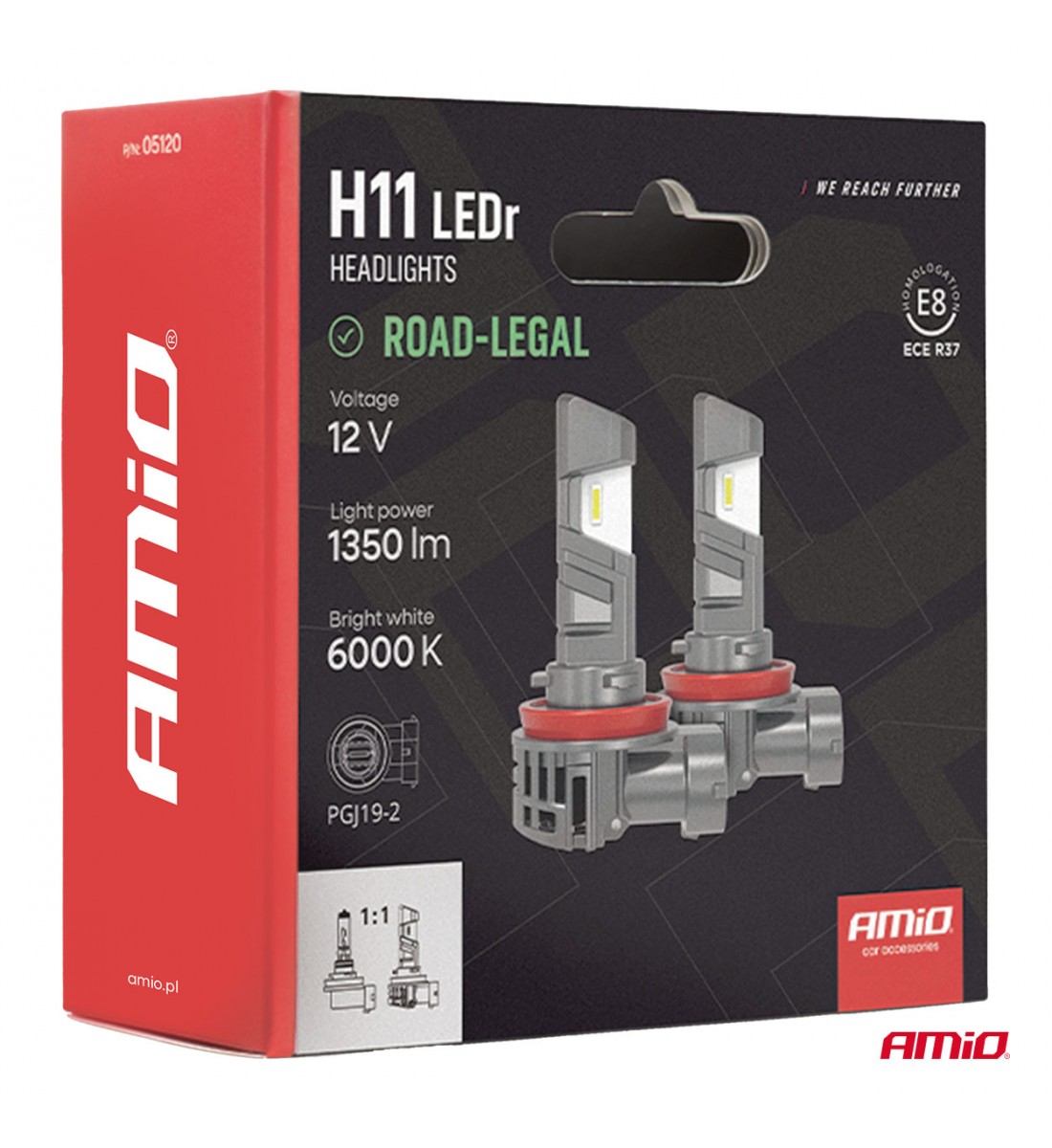 Becuri auto LED cu omologare rutieră R37 E-MARK H11 PnP FAN 18W AMIO-05120