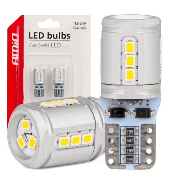 Set Becuri CANBUS T10e W5W 15x2016 SMD Alb 12V/24V AMIO-03723