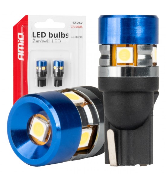 Set 2 Becuri LED CANBUS T10 W5W 5SMD 3030 Alb 12V 24V AMIO-04240