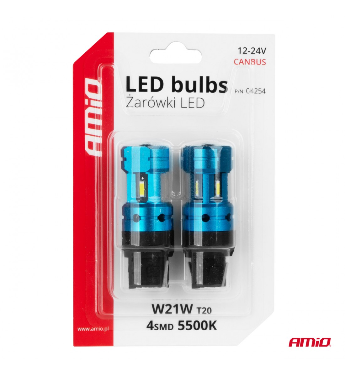 Set Becuri LED CANBUS T20 7440 W21W 4SMD 1860 Alb 12V 24V AMIO-04254 Set Becuri LED CANBUS T20 7440 W21W 4SMD 1860 Alb 12V 24V AMIO-04254