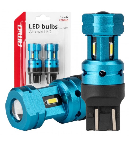 Set 2 becuri LED CANBUS T20 7443 W21/5W 4SMD 1860 Becuri albe 12V 24V AMIO-04255