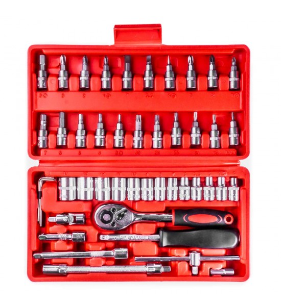Set cheie tubulara, 46 buc, crom vanadiu Set cheie tubulara, 46 buc, crom vanadiu