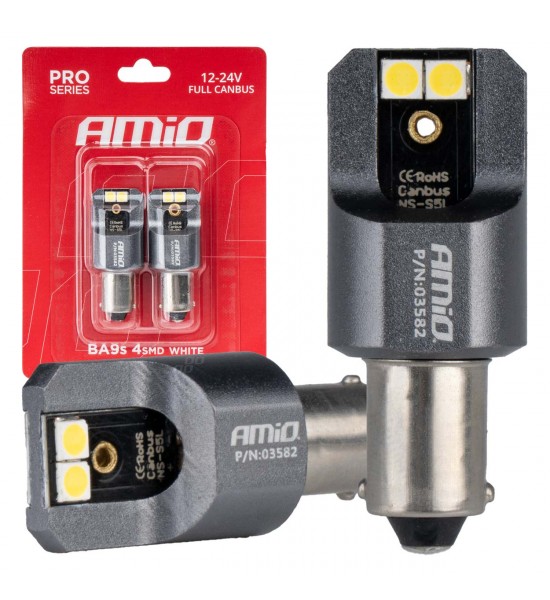 Set becuri FULL CANBUS PRO T4W BA9S 4x3030 SMD Alb 12V 24V AMIO-03582