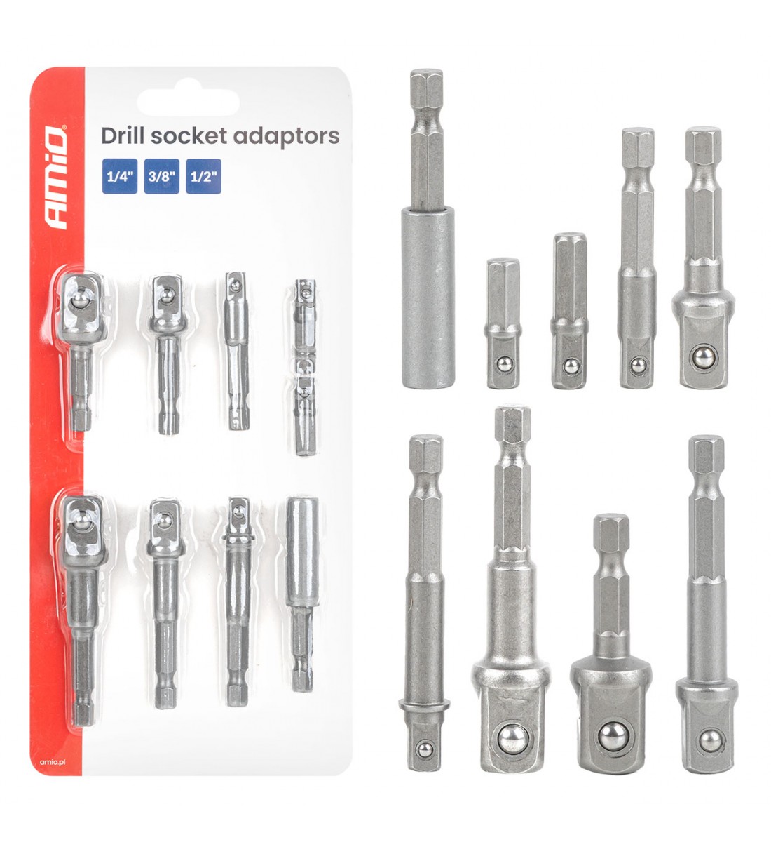 Set adaptor șurubelniță cu 9 piese 1/4", 3/8", 1/2" AMIO-04931 Set adaptor șurubelniță cu 9 piese 1/4", 3/8", 1/2" AMIO-04931