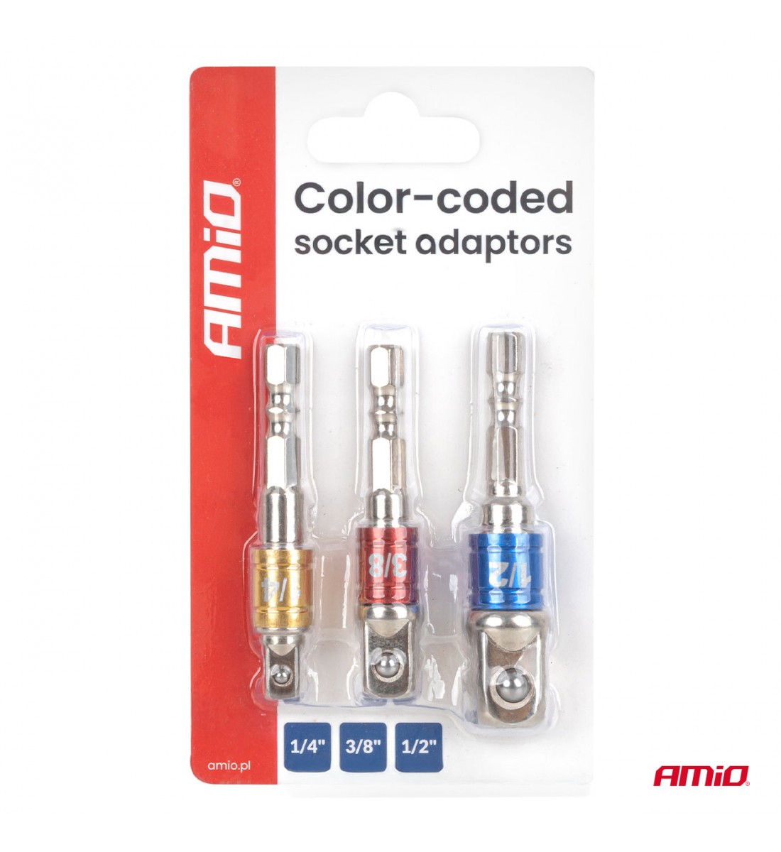 Adaptoare tubulare codificate prin culori, 3 buc., 1/4" 3/8" 1/2" AMIO-04936
