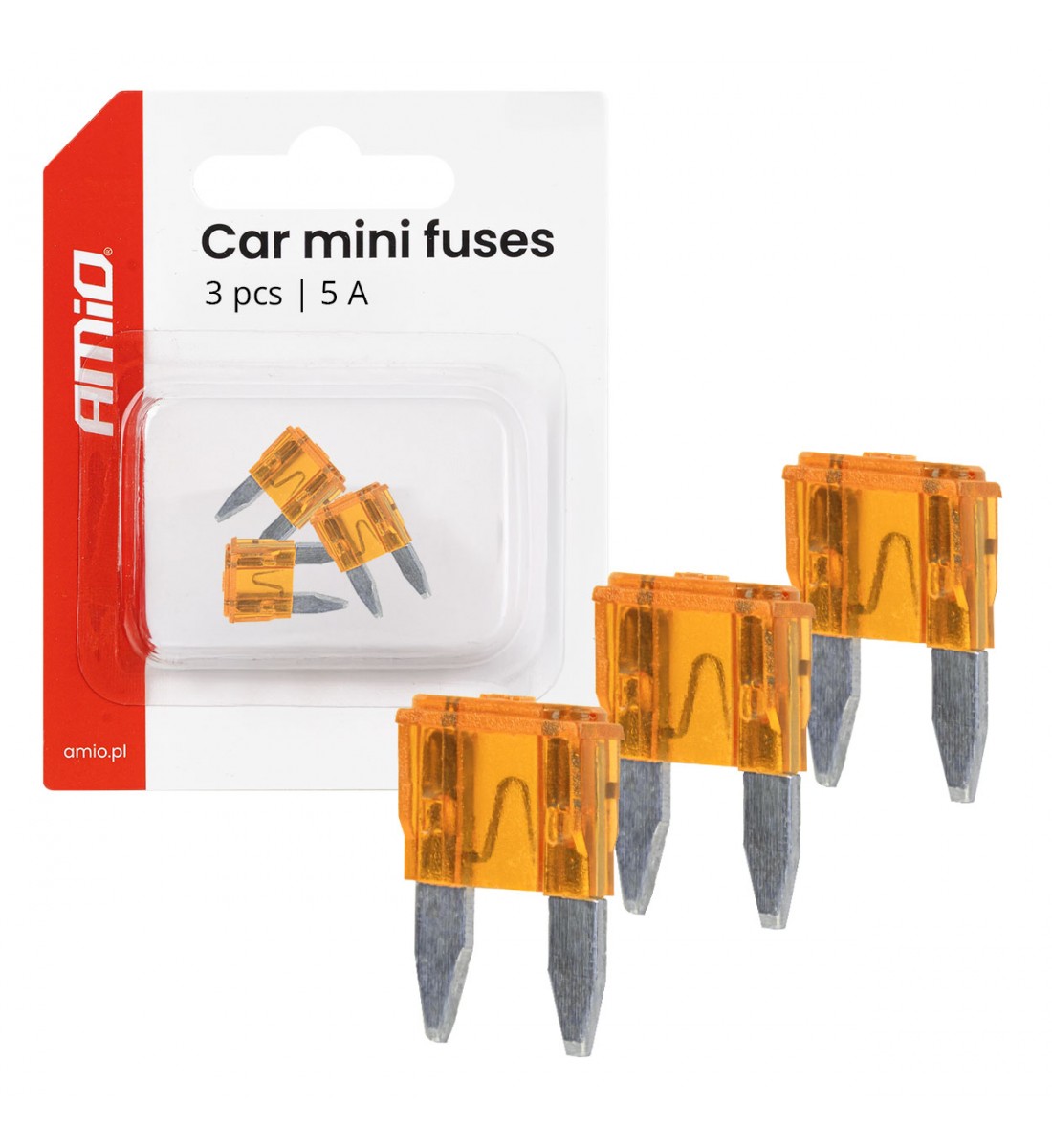 Siguranțe auto mini cu lamă 3 buc 5A AMIO-05096 Siguranțe auto mini cu lamă 3 buc 5A AMIO-05096