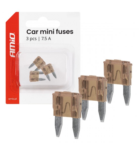 Siguranțe auto mini cu lamă, 3 buc., 7.5A, AMIO-05097