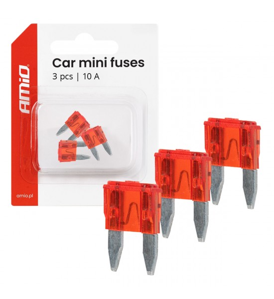 Siguranțe auto mini-lamă, 3 buc., 10A, AMIO-05098