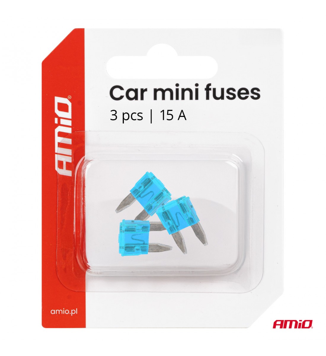 Siguranțe auto mini-lamă, 3 buc., 15A, AMIO-05099 Siguranțe auto mini-lamă, 3 buc., 15A, AMIO-05099