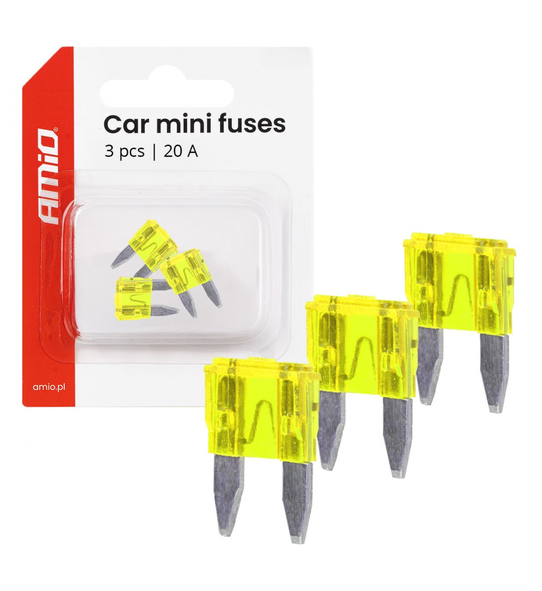 Siguranțe auto mini-lamă, 3 buc., 20A, AMIO-05100 Siguranțe auto mini-lamă, 3 buc., 20A, AMIO-05100